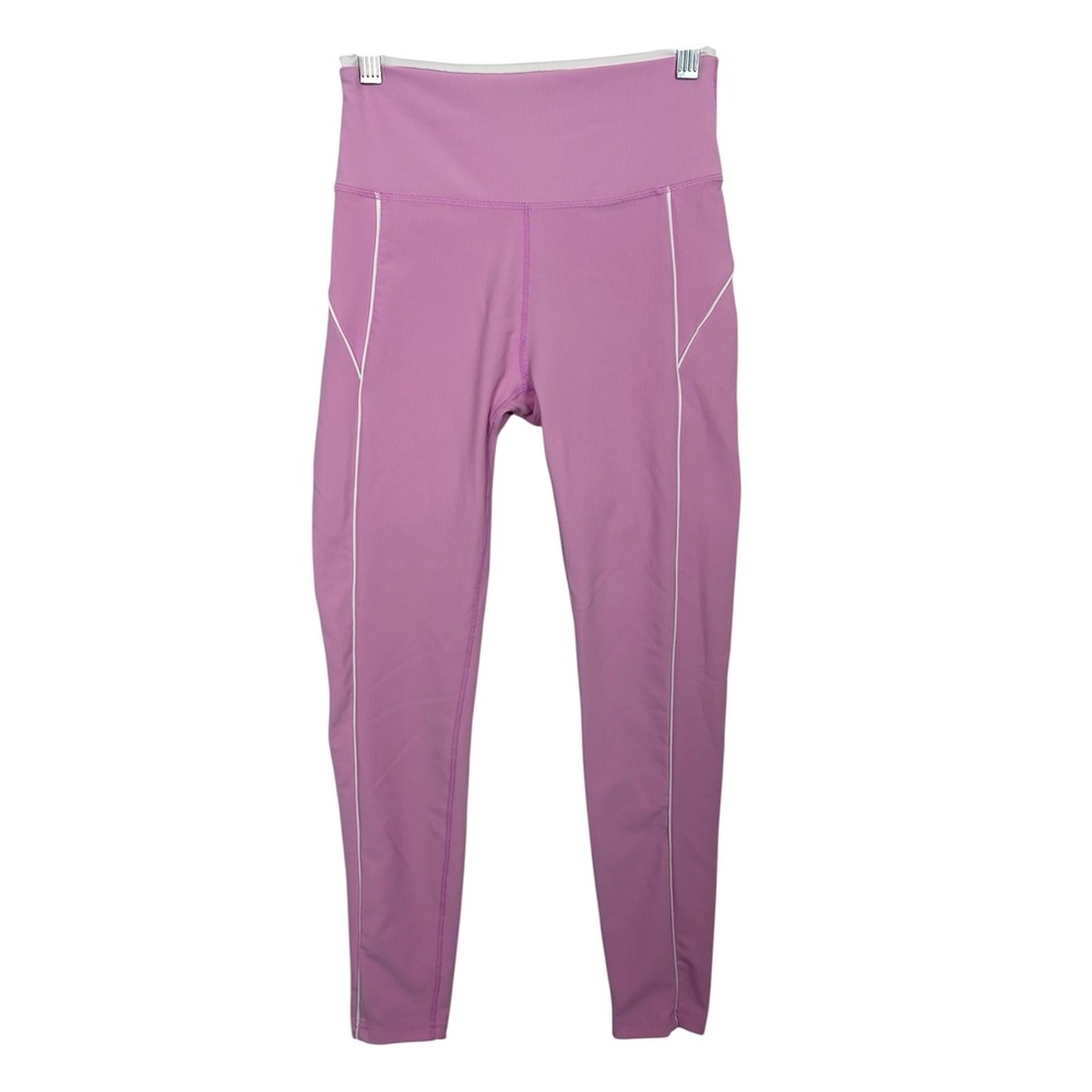 Wilo Ribbed High Waisted Leggings Pink Contrast Piping Small